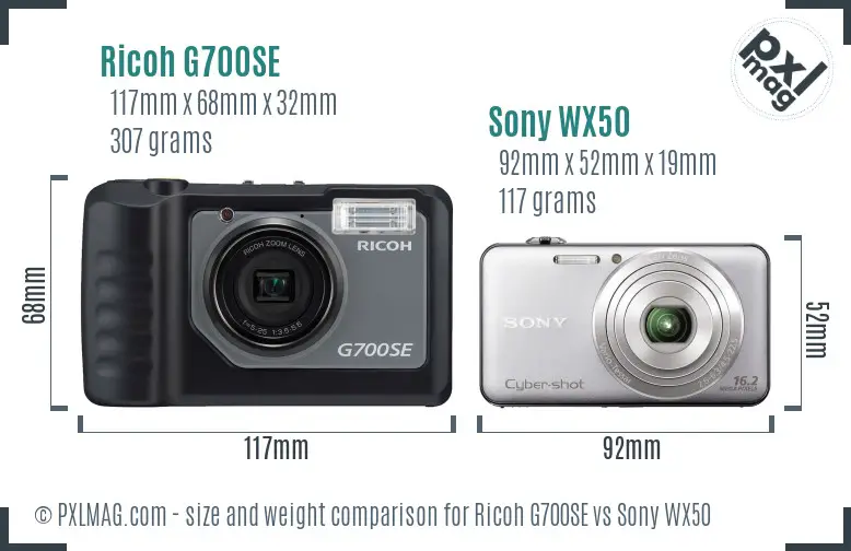 Ricoh G700SE vs Sony WX50 size comparison