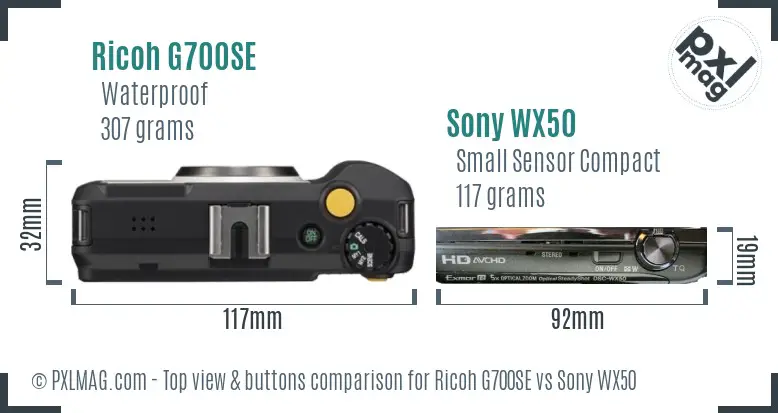 Ricoh G700SE vs Sony WX50 top view buttons comparison