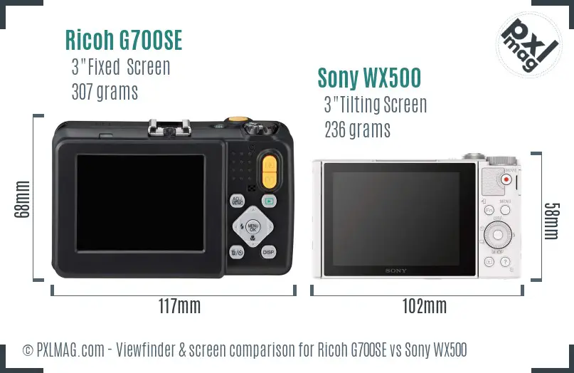 Ricoh G700SE vs Sony WX500 Screen and Viewfinder comparison