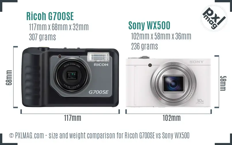 Ricoh G700SE vs Sony WX500 size comparison