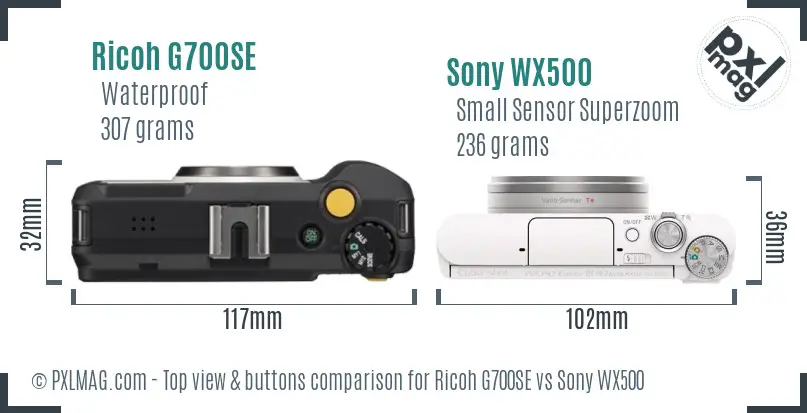Ricoh G700SE vs Sony WX500 top view buttons comparison