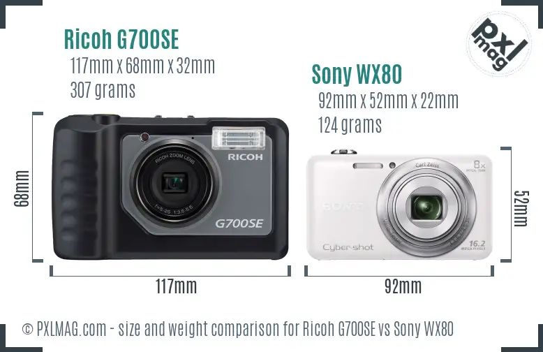 Ricoh G700SE vs Sony WX80 size comparison