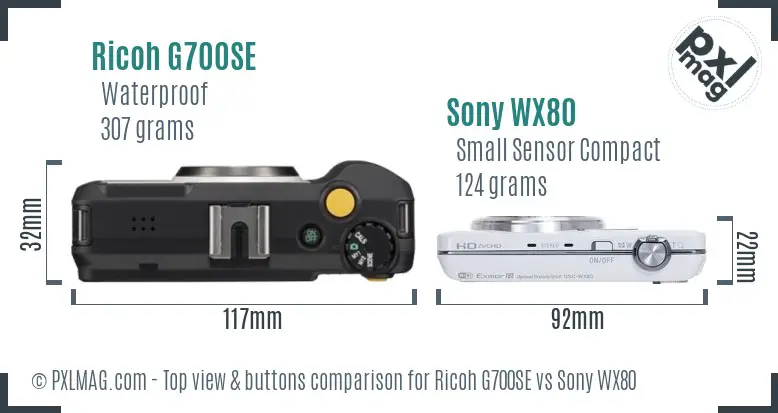 Ricoh G700SE vs Sony WX80 top view buttons comparison