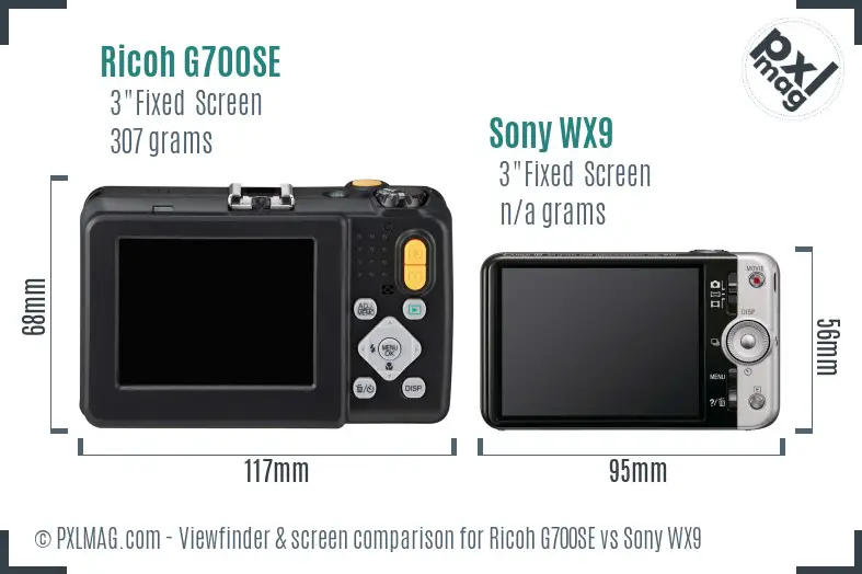 Ricoh G700SE vs Sony WX9 Screen and Viewfinder comparison