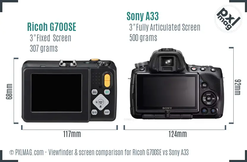 Ricoh G700SE vs Sony A33 Screen and Viewfinder comparison
