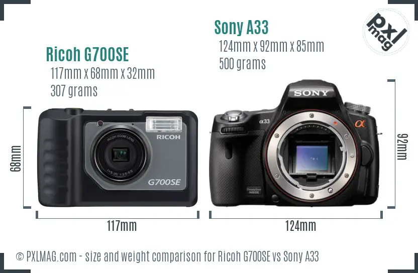 Ricoh G700SE vs Sony A33 size comparison