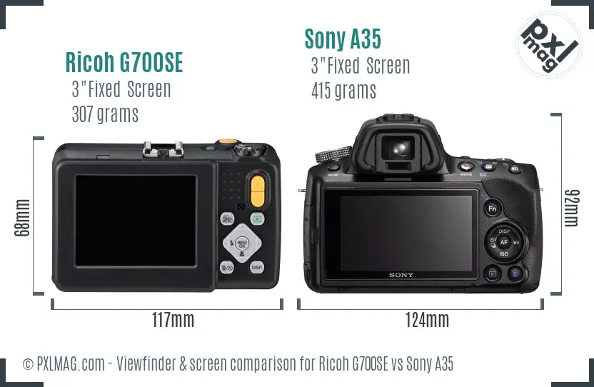 Ricoh G700SE vs Sony A35 Screen and Viewfinder comparison