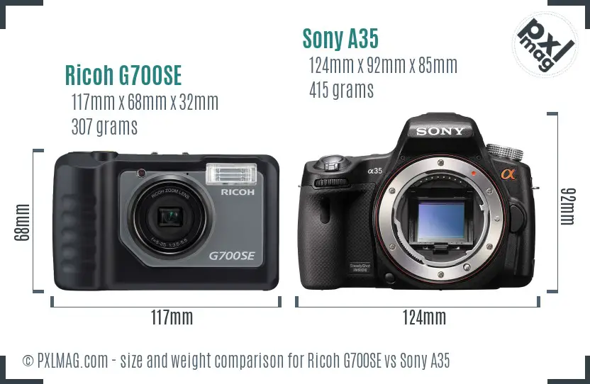 Ricoh G700SE vs Sony A35 size comparison