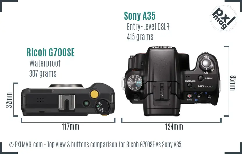 Ricoh G700SE vs Sony A35 top view buttons comparison
