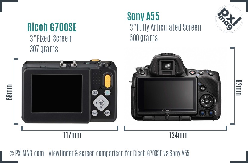 Ricoh G700SE vs Sony A55 Screen and Viewfinder comparison