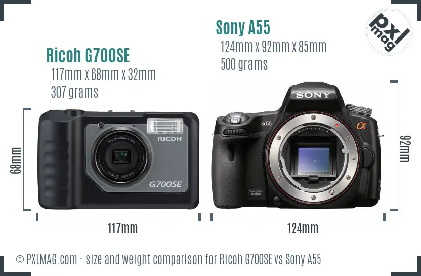 Ricoh G700SE vs Sony A55 size comparison