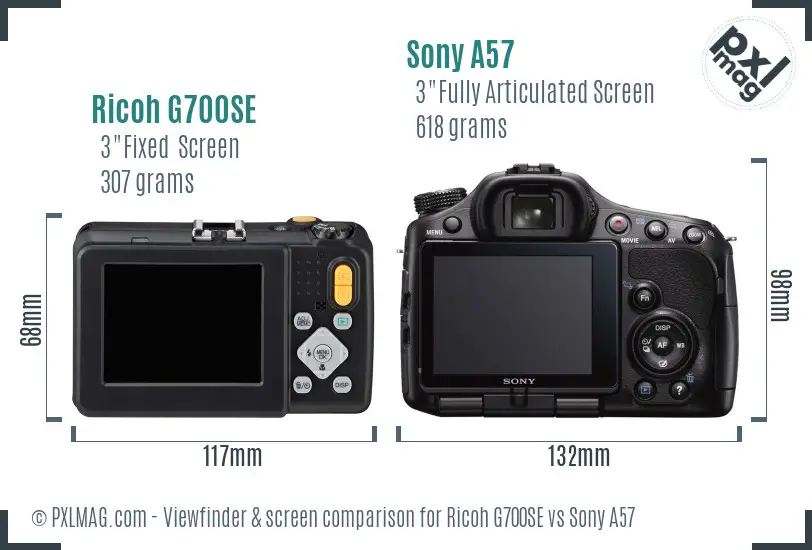 Ricoh G700SE vs Sony A57 Screen and Viewfinder comparison