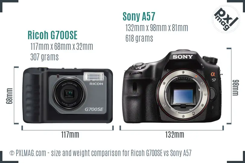 Ricoh G700SE vs Sony A57 size comparison