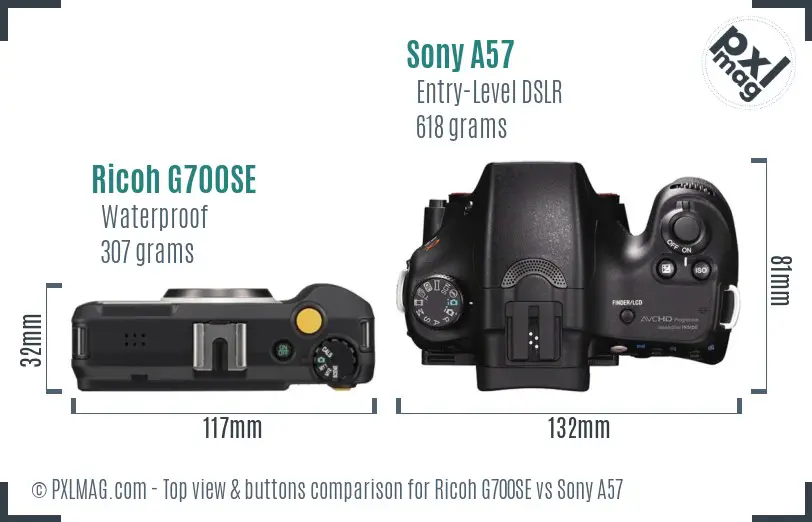 Ricoh G700SE vs Sony A57 top view buttons comparison