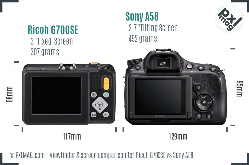 Ricoh G700SE vs Sony A58 Screen and Viewfinder comparison