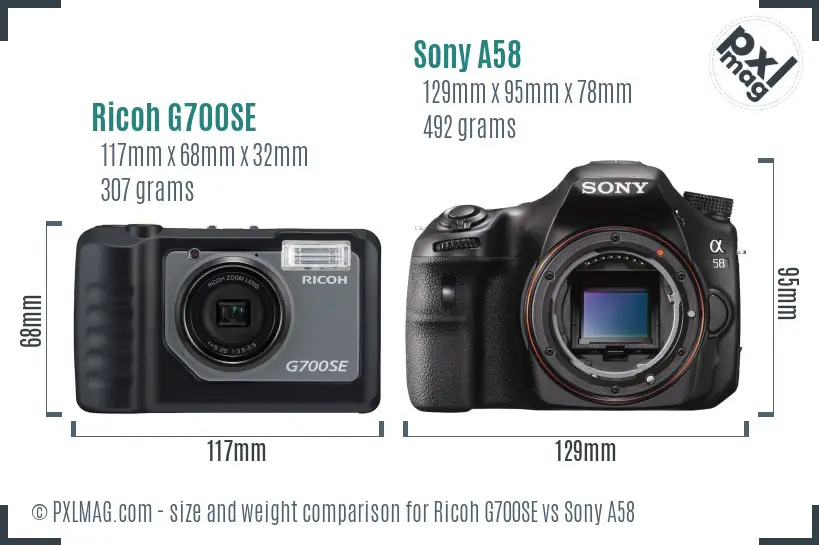 Ricoh G700SE vs Sony A58 size comparison