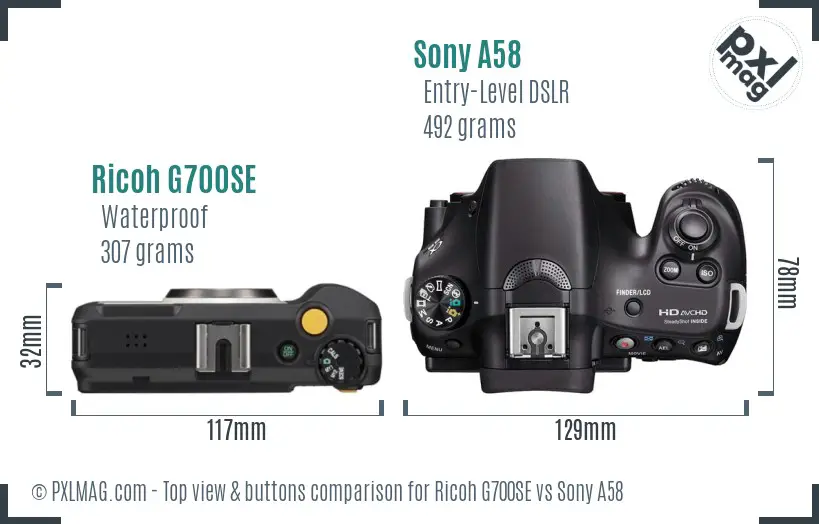 Ricoh G700SE vs Sony A58 top view buttons comparison