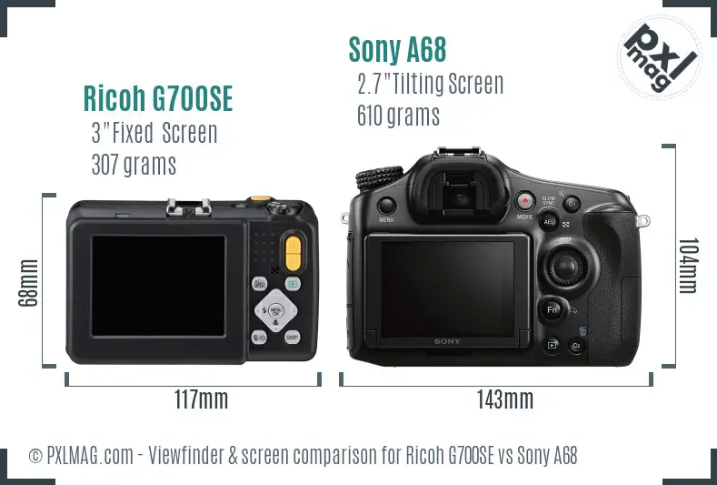 Ricoh G700SE vs Sony A68 Screen and Viewfinder comparison