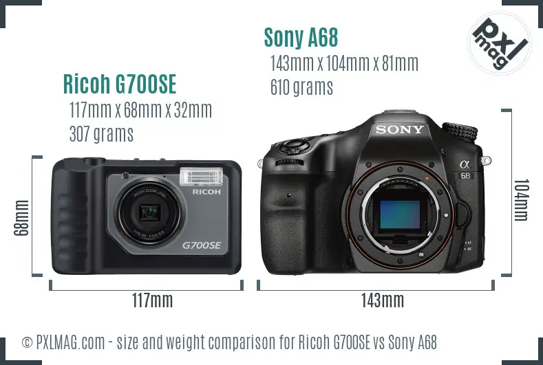 Ricoh G700SE vs Sony A68 size comparison