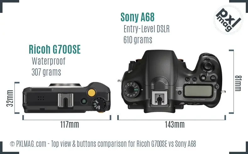 Ricoh G700SE vs Sony A68 top view buttons comparison