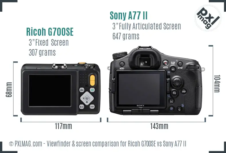 Ricoh G700SE vs Sony A77 II Screen and Viewfinder comparison