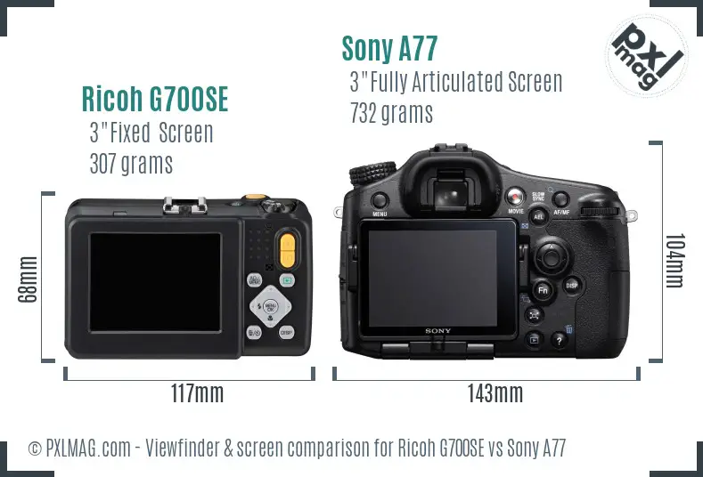 Ricoh G700SE vs Sony A77 Screen and Viewfinder comparison
