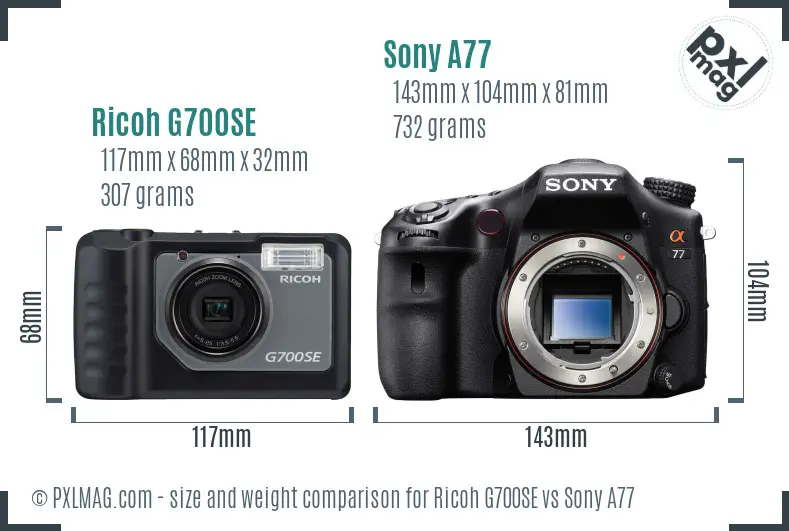 Ricoh G700SE vs Sony A77 size comparison