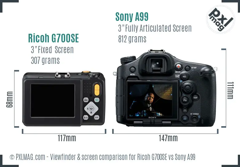 Ricoh G700SE vs Sony A99 Screen and Viewfinder comparison