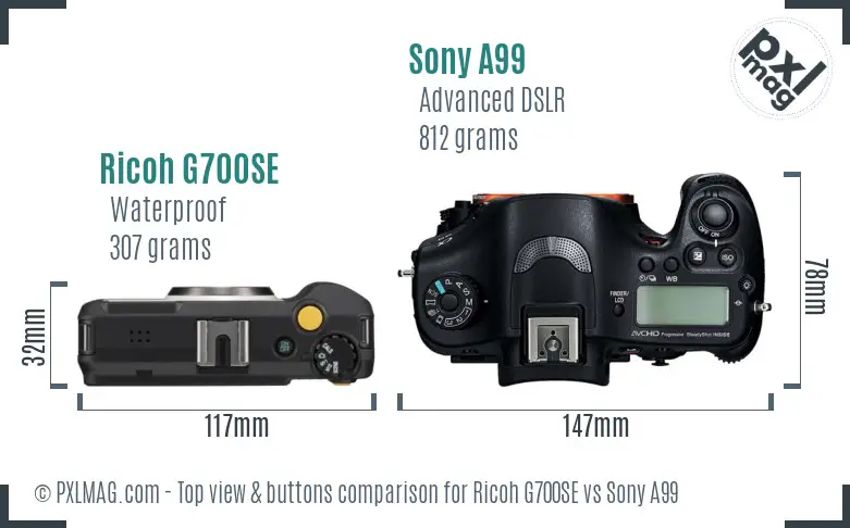 Ricoh G700SE vs Sony A99 top view buttons comparison