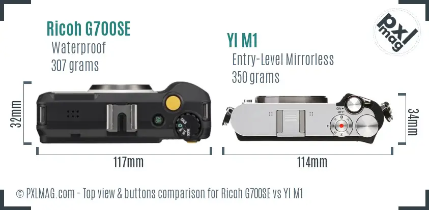 Ricoh G700SE vs YI M1 top view buttons comparison
