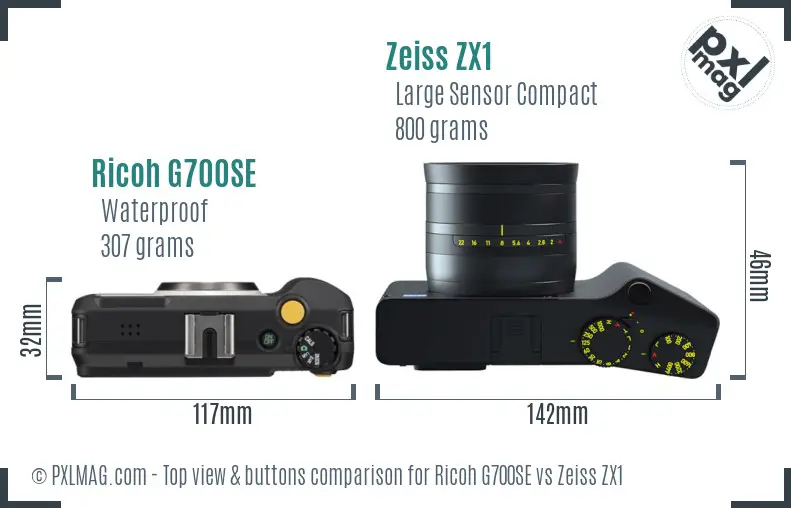 Ricoh G700SE vs Zeiss ZX1 top view buttons comparison
