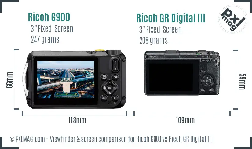 Ricoh G900 vs Ricoh GR Digital III Screen and Viewfinder comparison