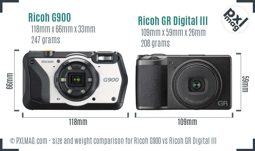 Ricoh G900 vs Ricoh GR Digital III size comparison