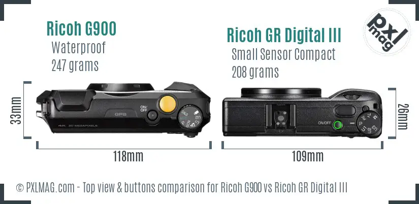 Ricoh G900 vs Ricoh GR Digital III top view buttons comparison