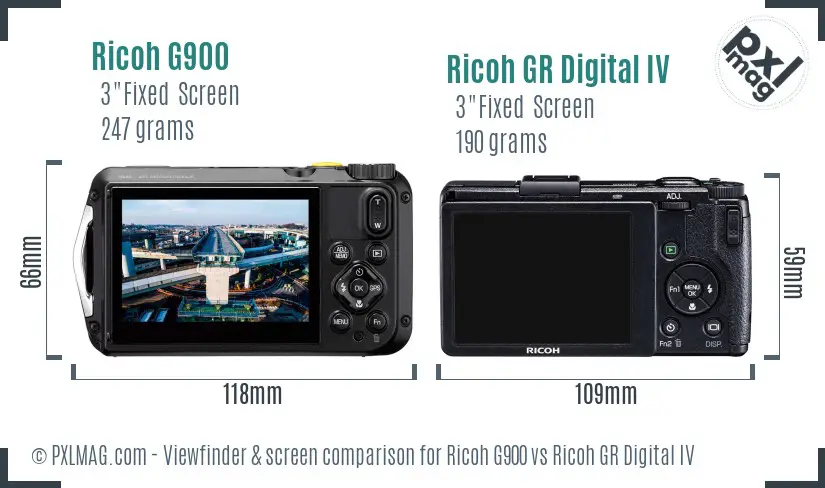 Ricoh G900 vs Ricoh GR Digital IV Screen and Viewfinder comparison