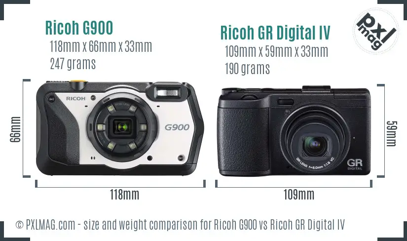Ricoh G900 vs Ricoh GR Digital IV size comparison