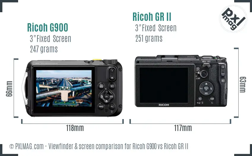Ricoh G900 vs Ricoh GR II Screen and Viewfinder comparison