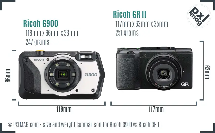 Ricoh G900 vs Ricoh GR II size comparison