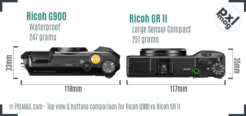 Ricoh G900 vs Ricoh GR II top view buttons comparison