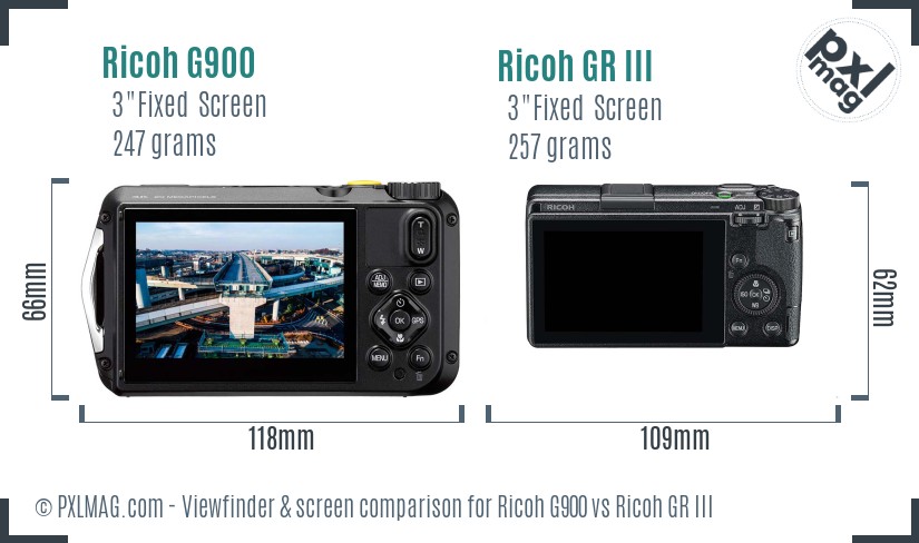 Ricoh G900 vs Ricoh GR III Screen and Viewfinder comparison