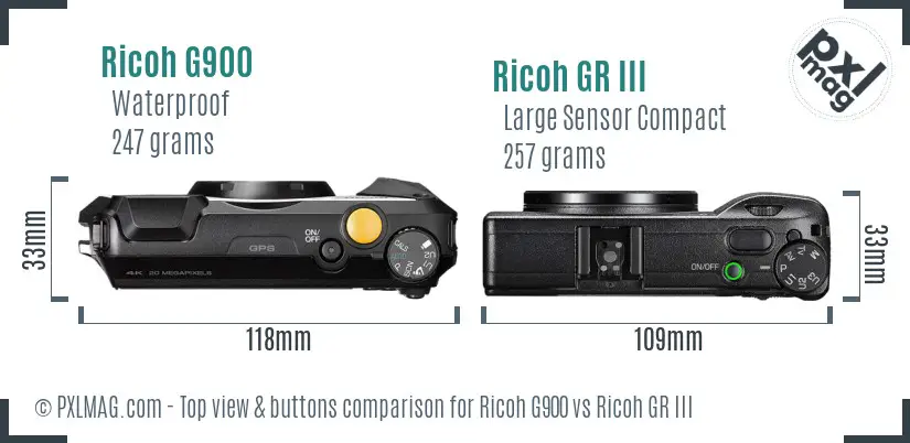 Ricoh G900 vs Ricoh GR III top view buttons comparison