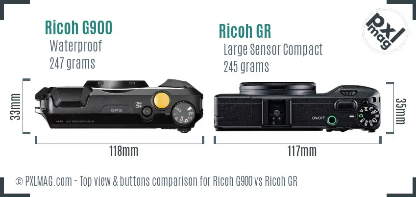 Ricoh G900 vs Ricoh GR top view buttons comparison