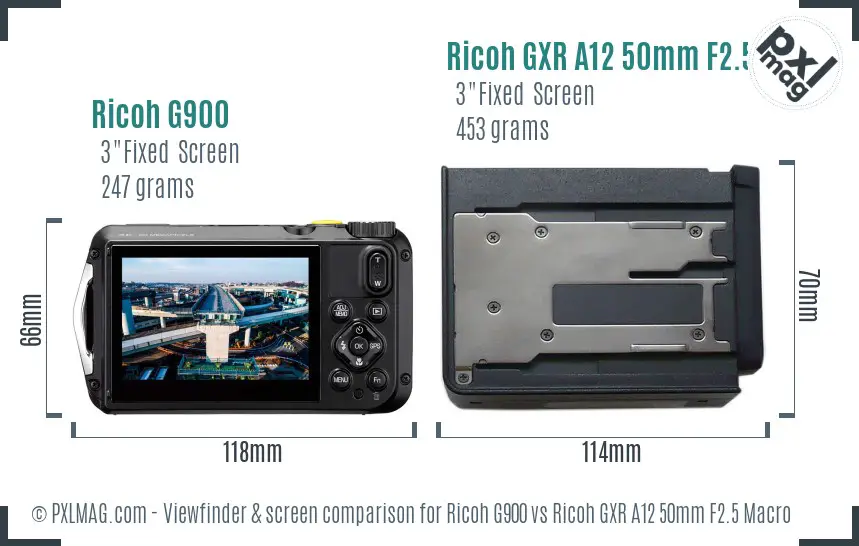 Ricoh G900 vs Ricoh GXR A12 50mm F2.5 Macro Screen and Viewfinder comparison
