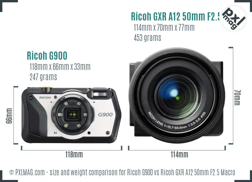 Ricoh G900 vs Ricoh GXR A12 50mm F2.5 Macro size comparison