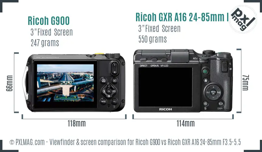 Ricoh G900 vs Ricoh GXR A16 24-85mm F3.5-5.5 Screen and Viewfinder comparison