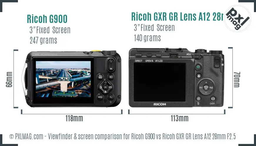 Ricoh G900 vs Ricoh GXR GR Lens A12 28mm F2.5 Screen and Viewfinder comparison
