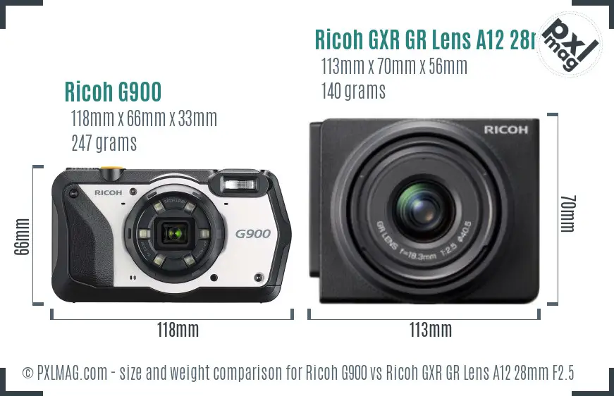 Ricoh G900 vs Ricoh GXR GR Lens A12 28mm F2.5 size comparison
