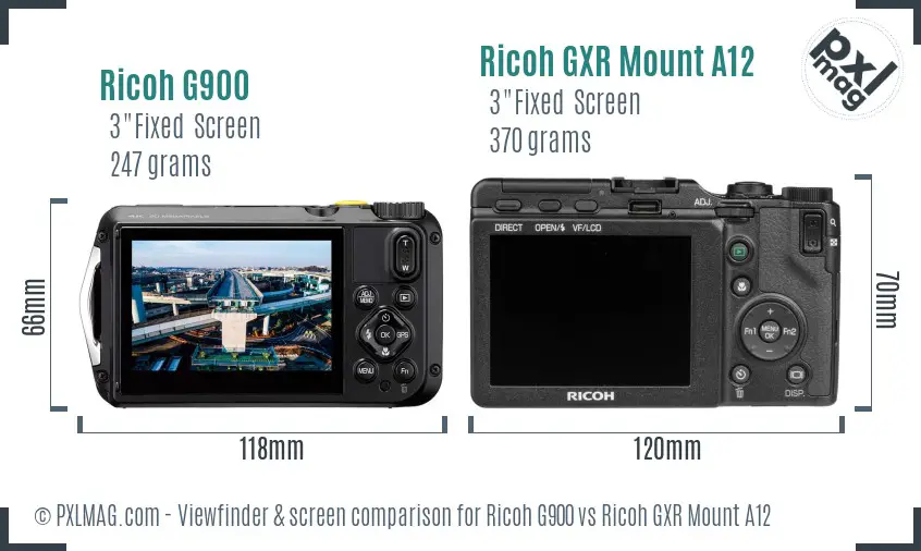 Ricoh G900 vs Ricoh GXR Mount A12 Screen and Viewfinder comparison