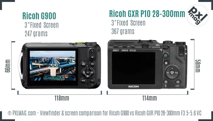 Ricoh G900 vs Ricoh GXR P10 28-300mm F3.5-5.6 VC Screen and Viewfinder comparison