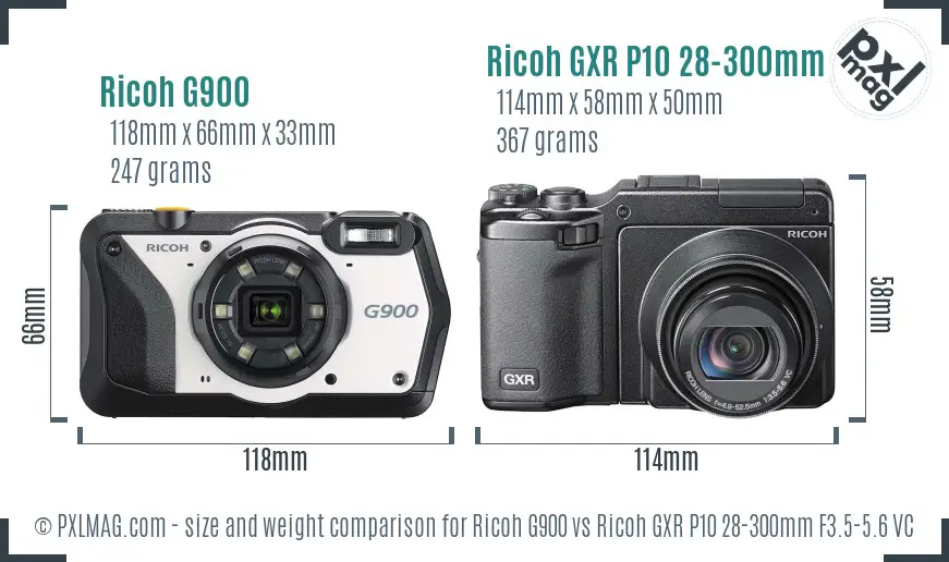 Ricoh G900 vs Ricoh GXR P10 28-300mm F3.5-5.6 VC size comparison